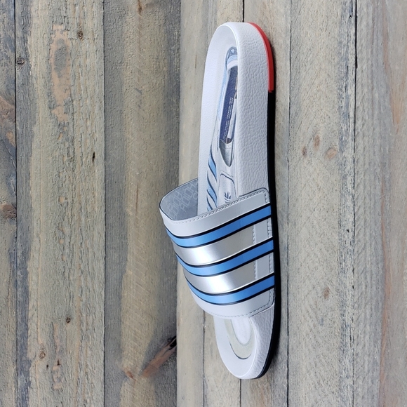 adidas adilette Premium Men's Slides Sandals Grey/Blue/Red - Picture 7 of 8